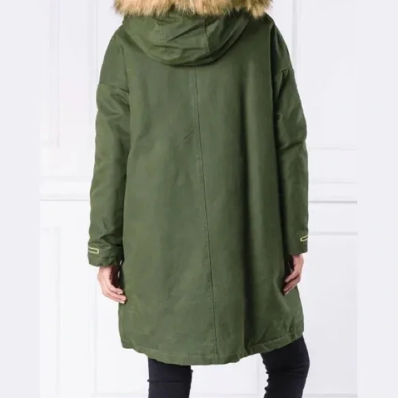 Pinko Faux Fur Army Green Hooded Parka Jacket Coat Eskimo Heavyweight Pennylane - Picture 2 of 11